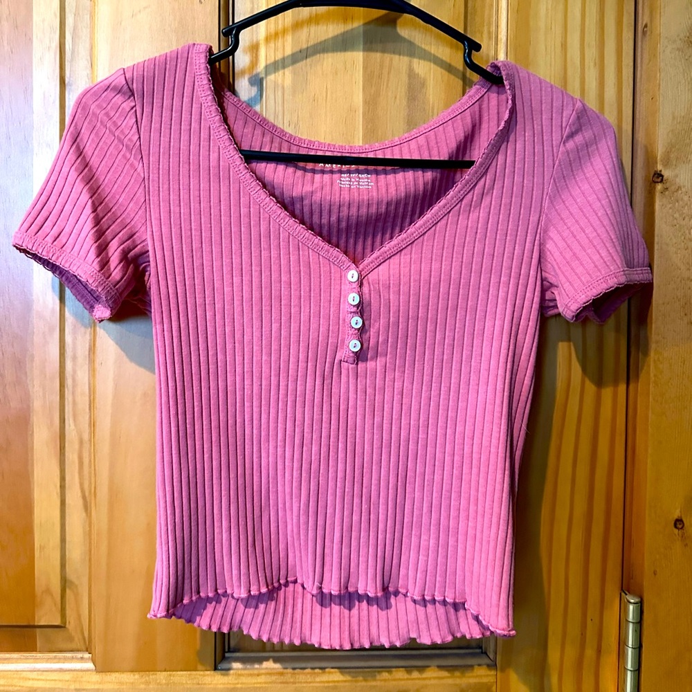 Pink cropped American Eagle t-shirt; size XS; $12